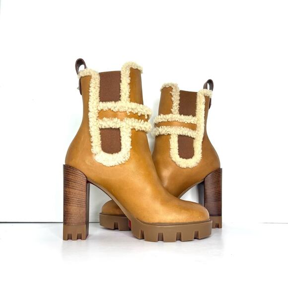 Christian Louboutin Chelsea Lug 100 Shearling High Heel Pull On Boots 36 - Picture 3 of 10
